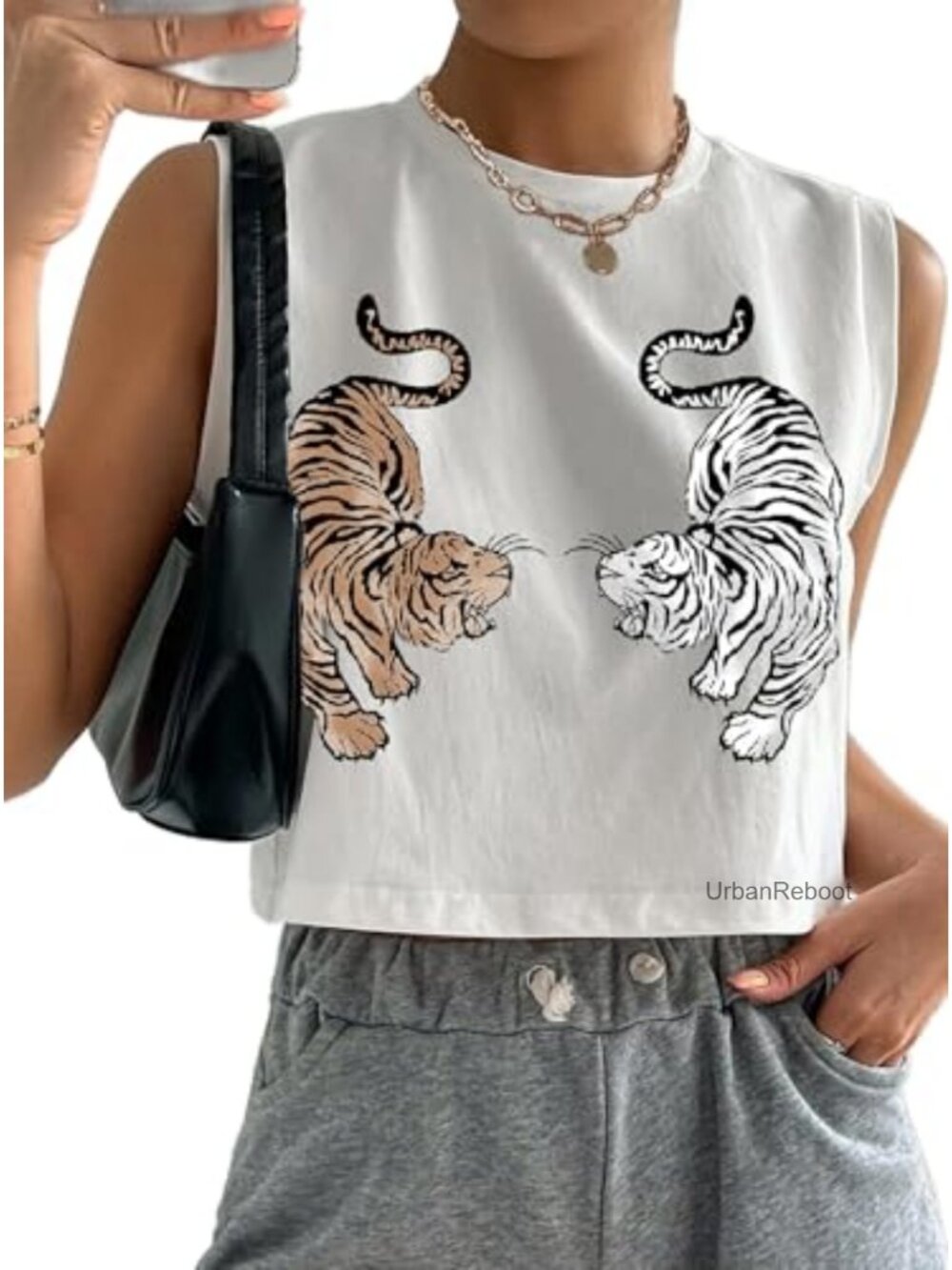 Crew Neck Loose Crop Tank Top Sleeveless Workout Casual